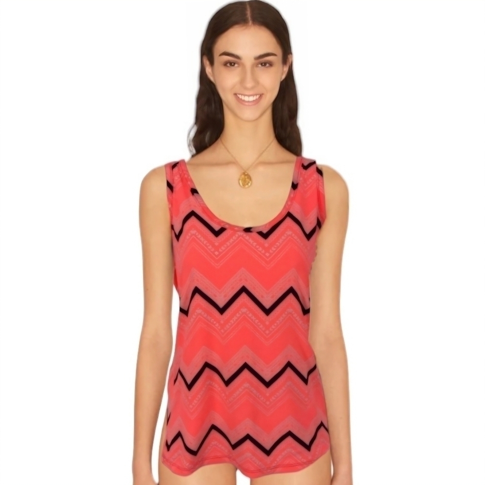 Rue 21 Neon Pink with Navy Chevron Stripe Tank Top‎